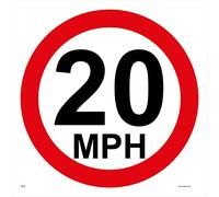 TR028 Traffic Sign 20 MPH Signs 400mm x 400mm .STICKER/SAV - WHITE BACKGROUND