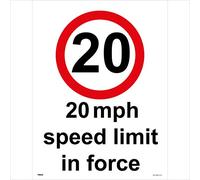 TR052 Traffic Sign 20 MPH Speed Limit in Force Signs 100mm x 150mm .Sticker/SAV - White Background