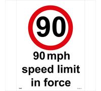TR059 Traffic Sign 90 MPH SPEED LIMIT IN FORCE Signs 100mm x 150mm .STICKER/SAV - WHITE BACKGROUND