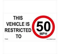 TR220 Traffic Sign THIS VEHICLE IS RESTRICTED TO 50 MPH 200mm x 100mm MAGNETIC - VEHICLE GRADE