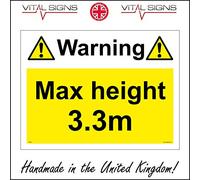 TR296 Warning Max Height 3.3M Sign Maximum Overhead Restriction Limit Level 300mm x 200mm Sticker/Sav - White Background