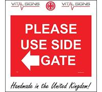 TR352 Please Use Side Gate Sign Left Arrow Route Direction Way in Factory Garage 200mm x 150mm 1mm PVC Foamex