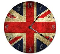 Tr73ans VINTAGE Union Jack Flag Clock, 12 inch, Wooden Wall & Table Clock, Silent Non-ticking for Home, Office, Classroom
