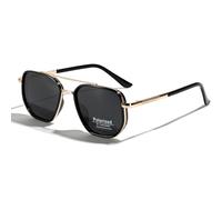 TR90 Polarised Sunglasses Retro Square Flattop Sunglasses Double Bridge Full Frame UV400 Lens Glasses, Gold with black, 142 mm x 44 mm x 53 mm x 18 mm