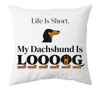 trabag Funny Dachshund Gifts for Women Men, My Dachshund is LOOOOG Throw Pillow Cover 18x18, Unique Sausage Dog Gifts for Dog Mom Decor, Soft Short Plush Decorative Cushion Case