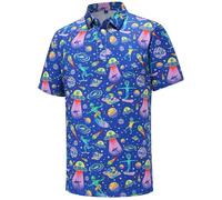 tracamiy Men's Golf Polo Shirts Short Sleeve Performance Moisture Wicking Quick Dry Golf Polo Shirts for Men, Space Aliens, XL
