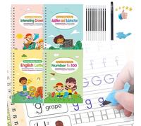 Trace Trek Magic Grooved Writing Practice Kit with Pens, 4 Pcs Reusable Grooved Handwriting Books for Kids Age 3-5, Indented Tracing Books for Kids, Tiny Thinkers Learning Tools