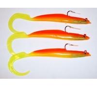 TraceAce Tackle 6Inch All New 2011 COD ORANGE / YELLOW Curl Tailed Wreck And Reefing Eels