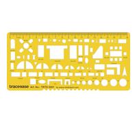 Traceease Architectural Drafting Stencil with Metric Ruler, Floor Plan Layout Shapes, Door Window Cutouts, Radius Guides & Measurement Markings for Blueprint Drawing and Manual Design