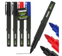 Tracer 2.0 Fine Tip Permanent Marker Pens x 4-1 x Blue, 1 x Red, 2 x Black Marker Pens. 100hr Cap-off time, Fast-drying