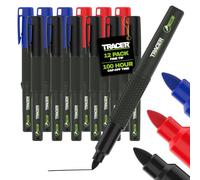 Tracer 2.0 Fine Tip Permanent Marker Pens x12 - Black, Blue & Red | 100hr cap-off time. Fast-drying ink. Fine tip for precise marking. 6x Black, 3x Red, 3x Blue. Perfect for trade & DIY.