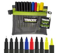 Tracer 2.0 Permanent Marker Kit - 10 Mixed Tip Pens & Case | Chisel, Fine, Ultra Fine, HD Bullet, Paint Marker & Highlighter in a carry case - ideal for tradespeople on site