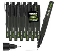 Tracer 2.0 Ultra Fine Tip Black Permanent Marker Pens x 12-100hr Cap-off time, Fast-drying Black Marker Pens x 12