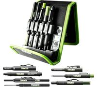 Tracer 5-Piece Construction Marking Kit - Pencil, Markers & Leads | Complete Site Marking Set - Carpenter Pencil, Long Nib & Clog-Free Markers with Refill Leads, Marks Timber, Brick & Metal
