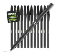 Tracer Black Ballpoint Pens x 12. Multi Use Pens Multipack - Set of 12. Black Ink with pocket clip & textured grip
