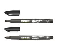 Tracer Fine-Point Permanent Construction Markers - Twin Pack (1-2mm Bullet Point General-Purpose Marker with quick-drying ink) - Black Permanent Markers x 2