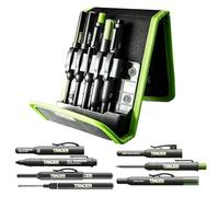 Tracer 5 Piece Construction Marker Kit with Storage Case - Carpenter's Pencil, 2 x Long Nib Markers, Clog-free Marker and Replacement Leads Dispenser