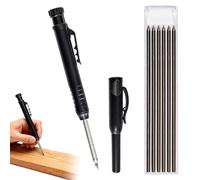 Tracer Pencil Set, Mechanical Carpenter Pencils with 6 Refills and Cap, Solid Joiners Pencil with Built-in Sharpener, Construction Long Head Deep Hole Marker Pencils for Builders Architects Designers
