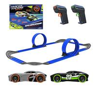 Tracer Racers Remote Control Cordless Glow in the Dark High Speed Super Loop Speedway Track Set with 2 Dual Race Vehicles, Glow Blue