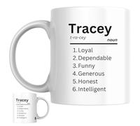Tracey Personalised Ceramic Mug | Personalised Dictionary Name Definition Coffee Mug, Novelty Gift for a Wife, Girlfriend, Friend or Colleague Named Tracey