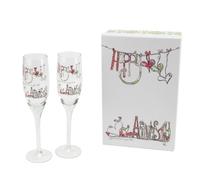 Tracey Russell Happy Anniversary Pair of Wedding Champagne Flutes Glasses in Gift Box