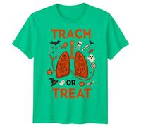 Trach Or Treat Halloween T-Shirt | Funny Lungs Costume Top | Respiratory Care Themed Tee | Nurse Doctor Gift for Men, Women & Kids L Kelly Green