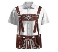 Tracht Oktoberfest Shirt Men's Beer T-Shirt with Bavarian Motif Leather Trousers 3D Graphic for Adults Carnival Oktoberfest Outfit Men's Checked Short Sleeve Oktoberfest Casual Shirt, Z2 Brown, XL
