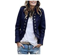 Trachten Blazer Women's Stand-Up Collar Sweatblazer Sporty Short Blazer Military Blazer Short Coat Wool Blazer Buttons Front Cardigan Autumn Transition Jacket Business Office Suit Jackets, navy, XXL