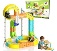 Track Fusion Magnetic Electric Train Set, Motorized Car with 3D Rail Cube Building Blocks, 62PCS Toy for Boys & Girls