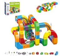 Track Fusion Toy, DIY Cube Track Trackle Toy Set, 3D Magnetic Infinity Race Car Tracks Building Kits with Train and Traffic Signs for Boys Girls Birthday Party Gifts(123pcs)