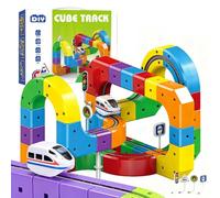 Track Fusion Toy, Magic Rail Cube Train Set With Moving Train, 3D Embedded Layouts, Easy To Assemble, Christmas Birthday Gift for Kids 81PCS