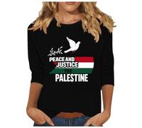Track My Orders for Delivery 3/4 Sleeve Shirts for Women Casual Free Palestine Flag Tops UK Fashion Crewneck Tunic T-Shirts 2024 Summer Solid Tunic Blouses Dressy Going Out Peace Tee Ladies