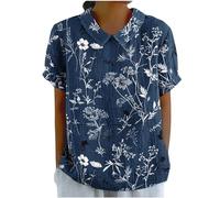Track My Orders for Delivery Linen Shirts for Women Summer Short Sleeve Tops Casual Lapel Neck Button Back Blouses Ladies Floral Print Tshirts UK 2024 Fashion Plus Size Tee Blouses