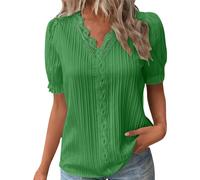 Track My Orders for Delivery Women's Tops 2024 Summer Puff Short Sleeve Shirts UK Fashion Lace Splicing V Neck Blouses Ladies Solid Plus Size T-Shirts Dressy Casual Work Office Tops Elegant Blouses
