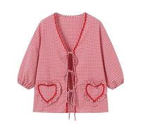 Track My Orders Womens Fashion Blouses Casual Long Sleeve Lace Up Shirts UK 2024 Cute Love Heart Plaid Tops Summer Open Front Y2k Blouses Dressy Comfy Loose Fit Shirts Ladies Going Out Tee