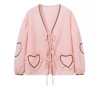 Track My Orders Womens Fashion Blouses Casual Long Sleeve Lace Up Shirts UK 2024 Cute Love Heart Plaid Tops Summer Open Front Y2k Blouses Dressy Comfy Loose Fit Shirts Ladies Going Out Tee