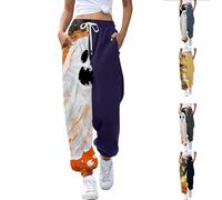 Track Pants Women Halloween Elastic Waist Side Pockets Sport Casual Printed Pants Loose Long Trousers Daily High-Waisted Drawstring Sweatpants Festive Atmosphere Joggers
