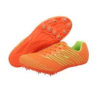 Track Race Jumping Sneakers,Unisex Track Field Spikes Shoes,Spikes Running Racing Shoes,Shock,Breathable Sweat Absorbing Lining,for Kids,Running,Training,Competition Orange Green