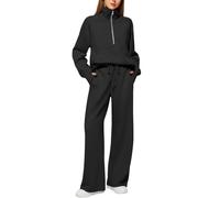 track suits for women uk Tracksuit Womens Full Set Tracksuit Long Sleeve Oversized Half Zip Sweatshirt Pullover Drawstrings Wide Leg Trousers Sweatpant womens clothes uk winter clothes for women
