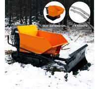 Mini Dumper Tracked Power Barrow 500kg Load Petrol Tipper Transporter 270cc 9HP Hydraulic Tipping 4 Speed Gears 3 Forward 1 Reverse Safety Brake Steel Skip Utility FREE Ramps Snow Shovel Extension Box
