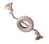 Tracker - The Tug Toy, Natural Rubber Tire and Organic Cotton Rope Pull and Chew Dog Toy for All Pet Breeds, Almond Milk, Small