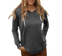 tracking orders from hoodie women cropped hoodie Women's Fashionable Casual Solid Color Drawstring V Neck Top Hooded cheap gifts for women my orders uk Grey