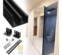 Trackless Mirrored Sliding Ghost Door Kit Invisible Aluminum Floating Rail Soft Close Hidden Closet Barn Door Slider 167cm/65.7in for Seamless Space Saving