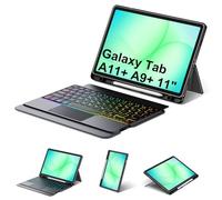 Trackpad Keyboard Case for Samsung Galaxy Tab A9 Plus/A9+ 11 Inch 5G 2023 SM-X210/X216/X218, Slim and Portable Stand Cover Detachable 7-Color Backlit Keyboard for A9+ Tablet with S Pen Holder Black