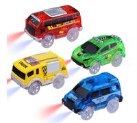 Tracks Cars Only Magic Toy Cars Glow in The Dark, Car Track Accessories Racing Car with 5 Flashing LED Lights Compatible with Most Tracks Kids, Boys and Girls (Pack of 4)