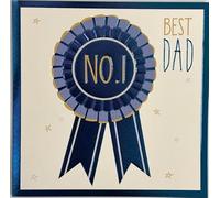 Tracks Father's Day Card, No.1 Best Dad Rosette Design, Blue and Gold, with Matching Envelope