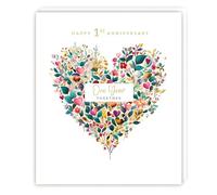 Tracks Publishing 1st Anniversary Card - Happy Paper Anniversary Card for a Special Couple 1 Year with 'One Year Together' Floral Heart Design and an Embossed Foil Finish