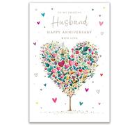 Tracks Publishing Anniversary Card for Husband - Romantic Floral Love Heart Design - Embossed Gold Foil Finish - Premium Greeting Card with Envelope