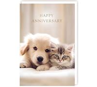 Tracks Publishing Anniversary Card - Happy Anniversary Card with Cute Kitten and Puppy Design and a Foil Finish - for a Special Couple or Someone Special