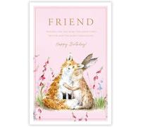 Tracks Publishing Birthday Card for Friend - Cute Fox & Hare Design - Embossed Gold Foil Finish - Premium Greeting Card with Envelope